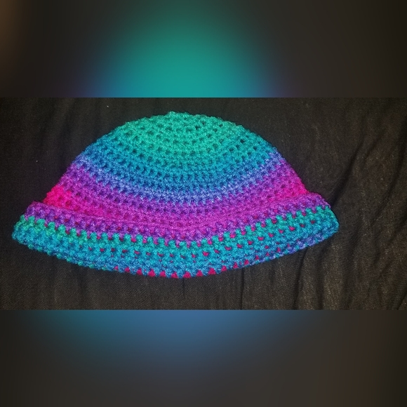 Handmade Dark Rainbow Crochet Beanie - Picture 3 of 5